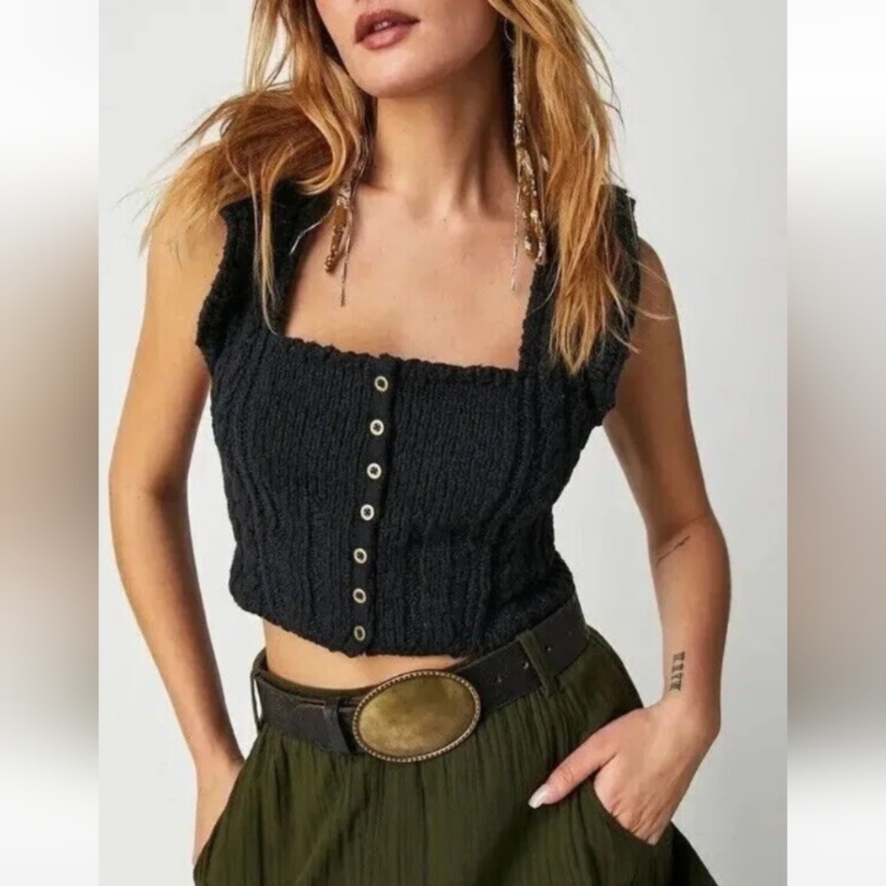 Free People Women's Babe Corset, Color Black Noir, Size Large.